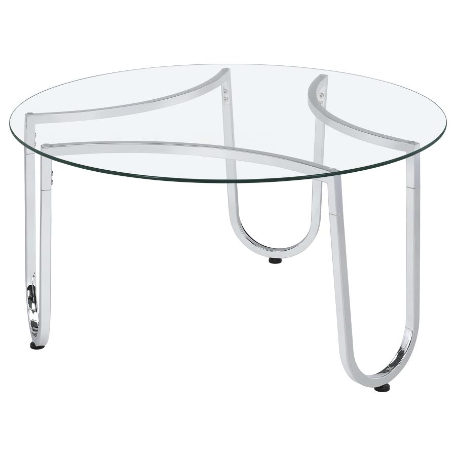 Beller 3-piece Round Tempered Glass Top Coffee Table Set Chrome
