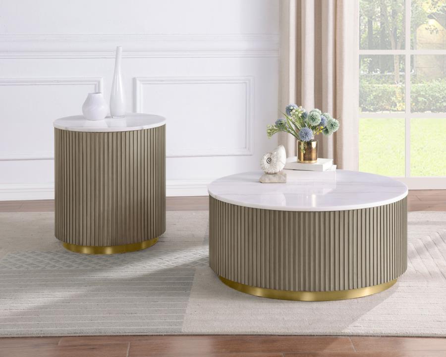 Jason Round White Marble Top Coffee Table Greige
