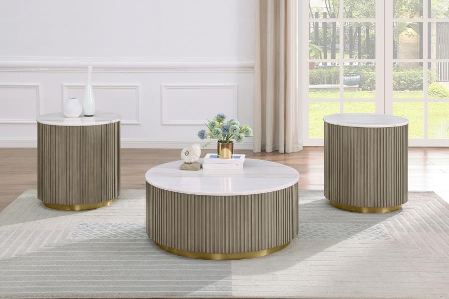 Modal Additional Images for Jason Round White Marble Top Coffee Table Greige