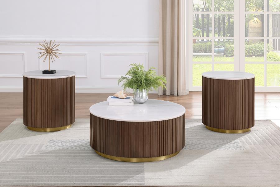 Modal Additional Images for Jason Round White Marble Top Side End Table Honey Brown