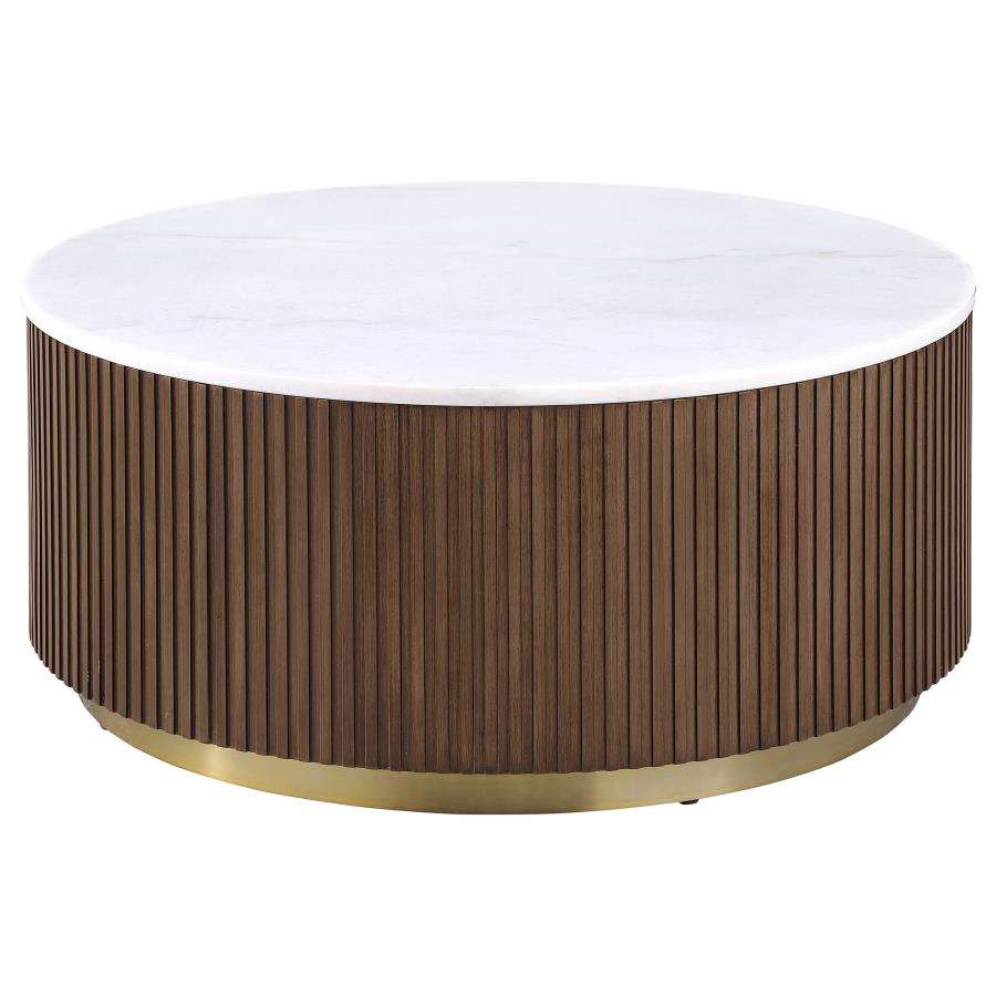 (image for) Jason Round White Marble Top Coffee Table Honey Brown
