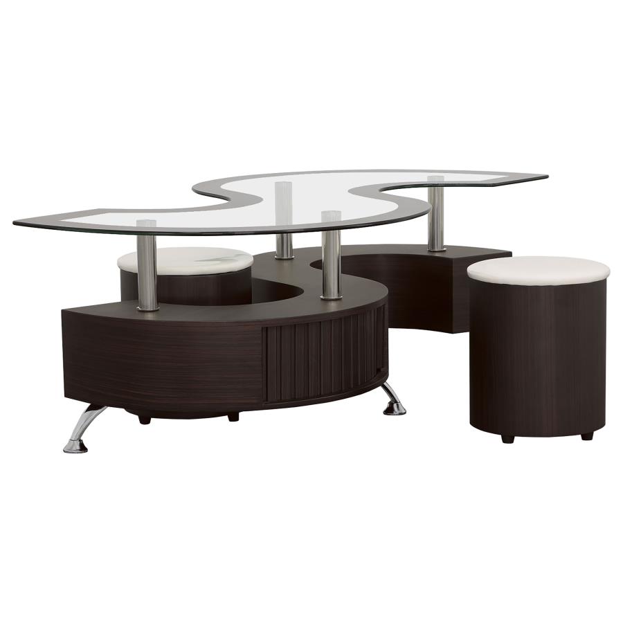 Buckley 3-piece Coffee Table and Stools Set Cappuccino (image for) Buckley 3-piece Coffee Table and Stools Set Cappuccino