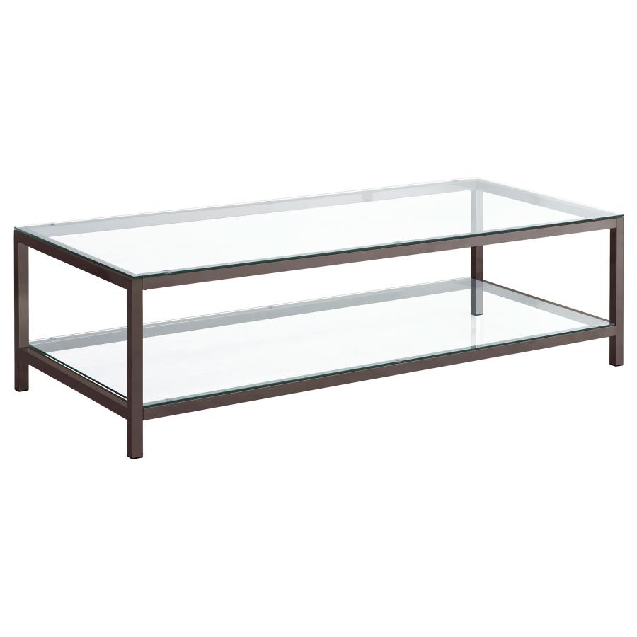 Trini 1-shelf Glass Top Coffee Table Black Nickel (image for) Trini 1-shelf Glass Top Coffee Table Black Nickel