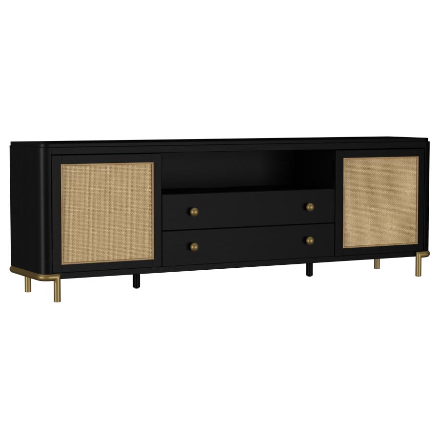 (image for) Arini Rattan Cane 2-door TV Stand Media Console Black