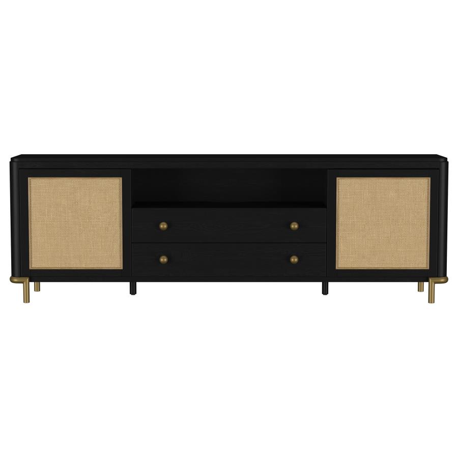 Arini Rattan Cane 2-door TV Stand Media Console Black