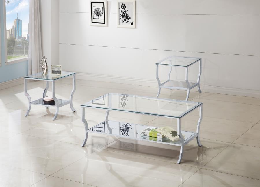 (image for) Saide 3-piece Glass Top Coffee and End Table Set Chrome