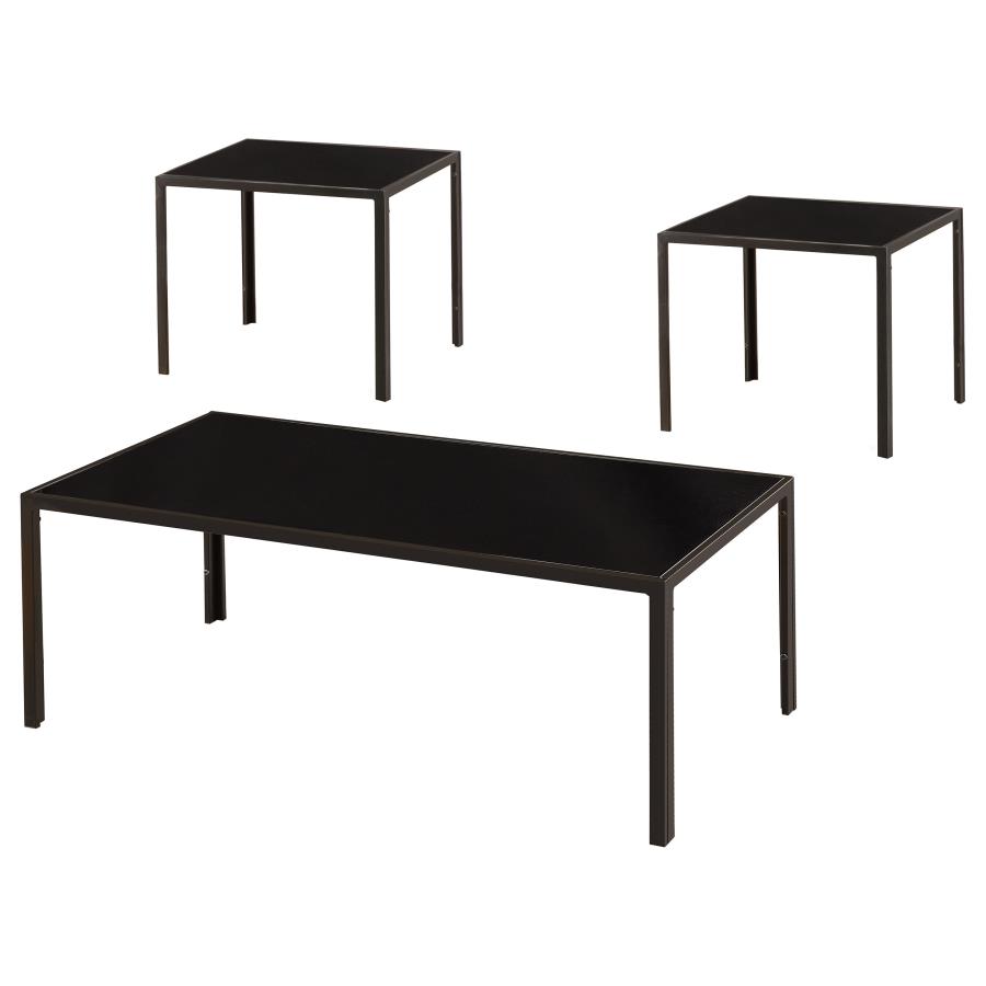 Brock Rectangular Glass Top Coffee Table Set Black (image for) Brock Rectangular Glass Top Coffee Table Set Black