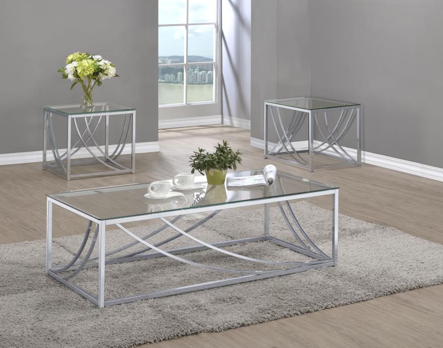 (image for) Lille 3-piece Glass Top Coffee And End Table Set Chrome