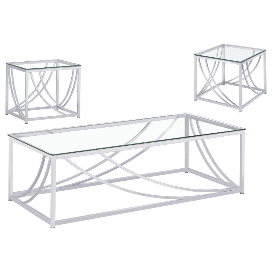 Lille 3-piece Glass Top Coffee And End Table Set Chrome