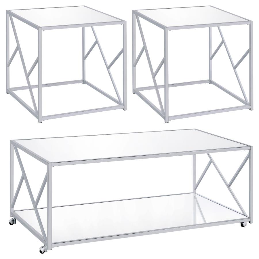 Provins 3-piece Occasional Table Set Clear Mirror and Chrome (image for) Provins 3-piece Occasional Table Set Clear Mirror and Chrome