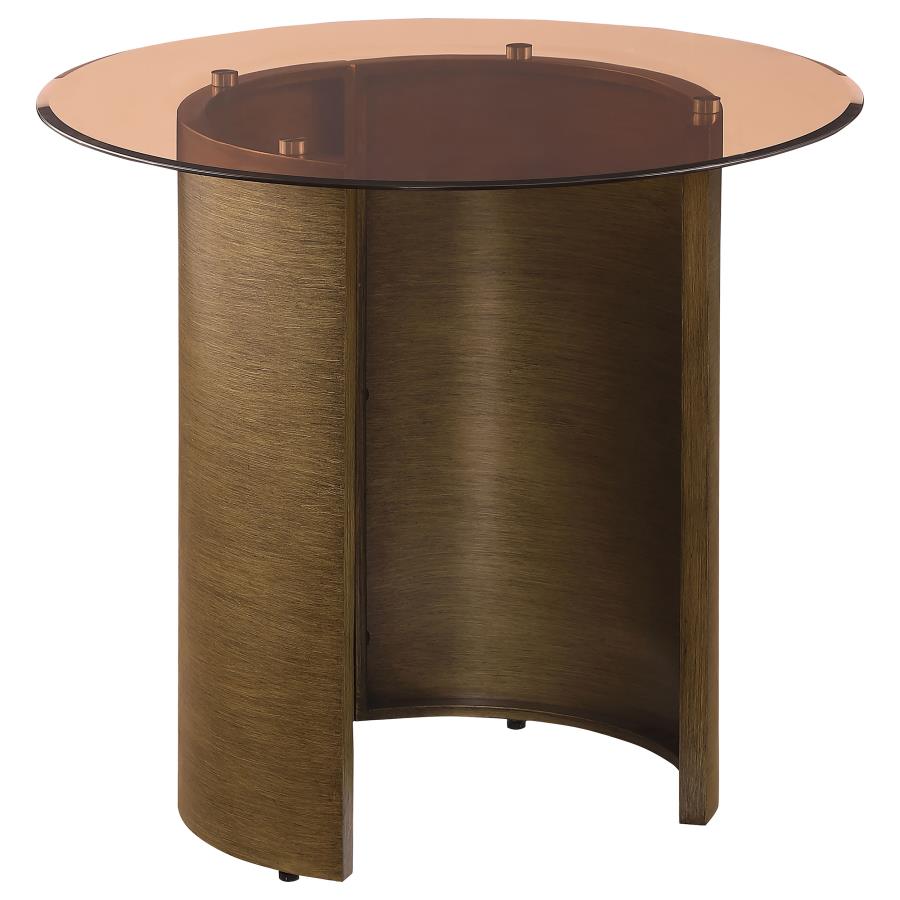 Morena Round Tawny Glass Top Side End Table Brushed Bronze (image for) Morena Round Tawny Glass Top Side End Table Brushed Bronze