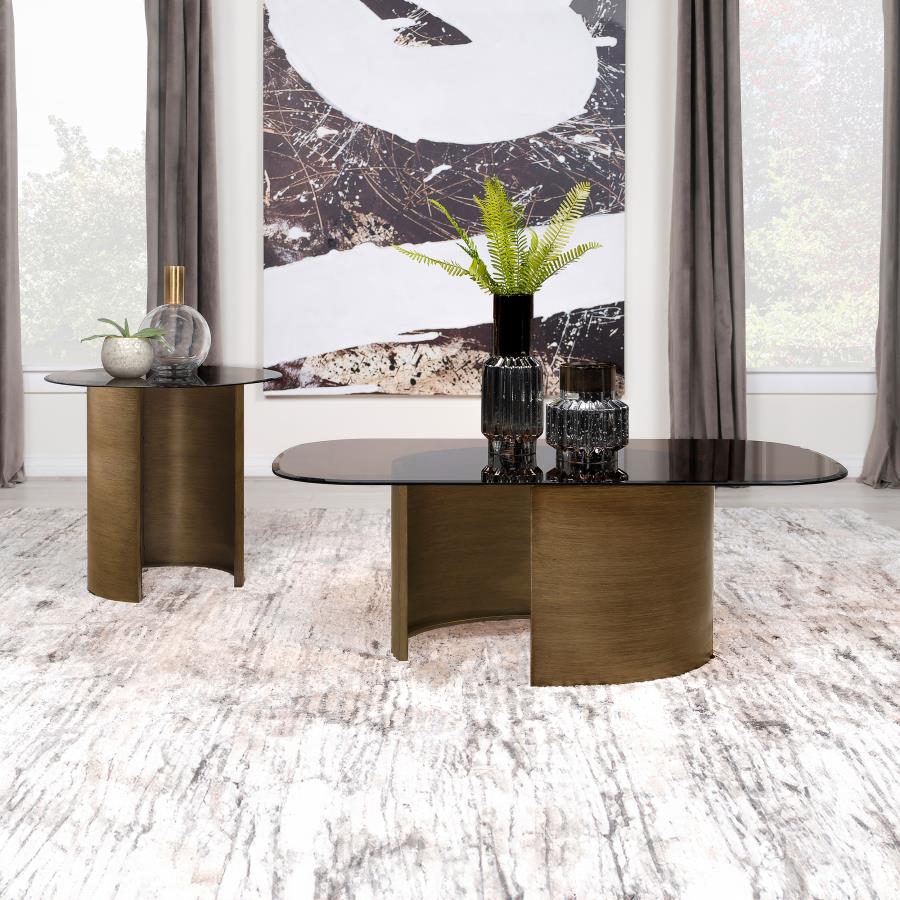 Modal Additional Images for Morena Rectangular Tawny Glass Coffee Table Brushed Bronze