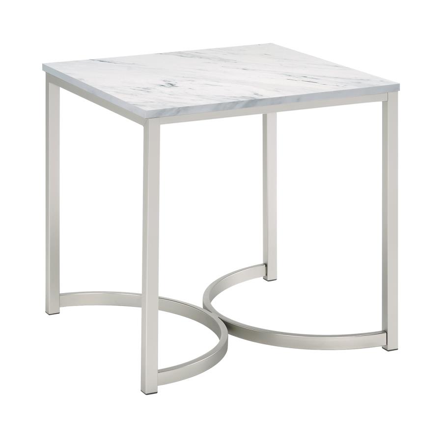 Leona Square Faux Marble Side End Table Satin Nickel (image for) Leona Square Faux Marble Side End Table Satin Nickel