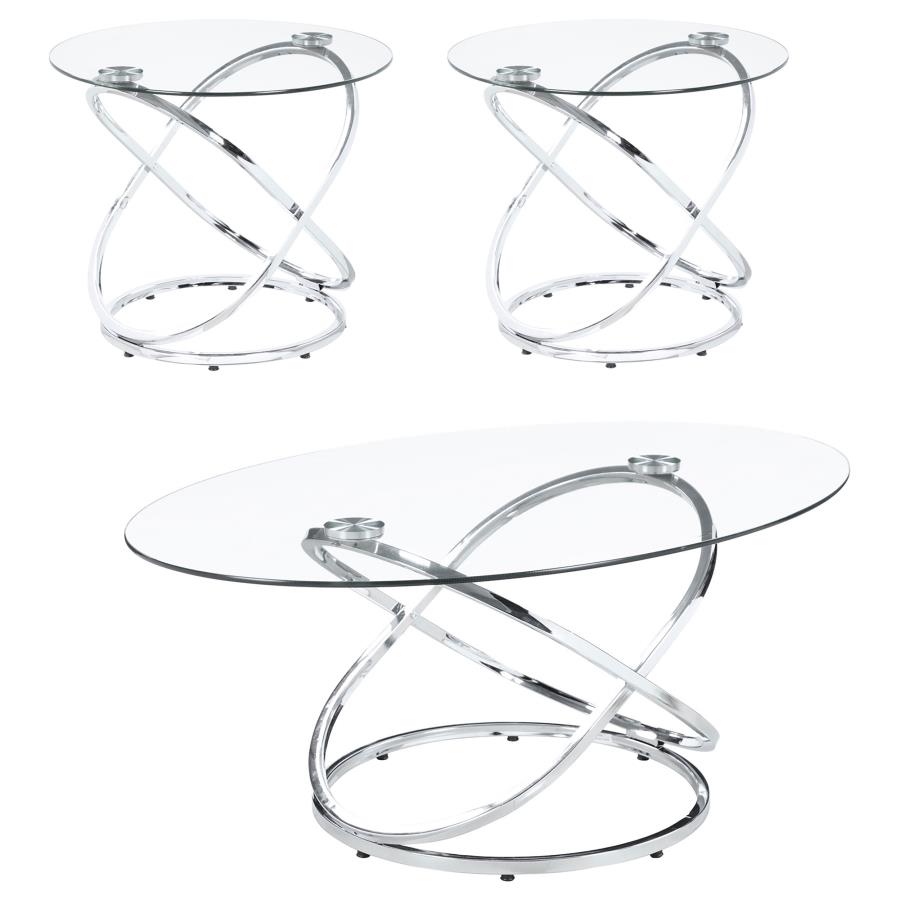 Warren 3-piece Oval Glass Top Coffee Table Set Chrome (image for) Warren 3-piece Oval Glass Top Coffee Table Set Chrome