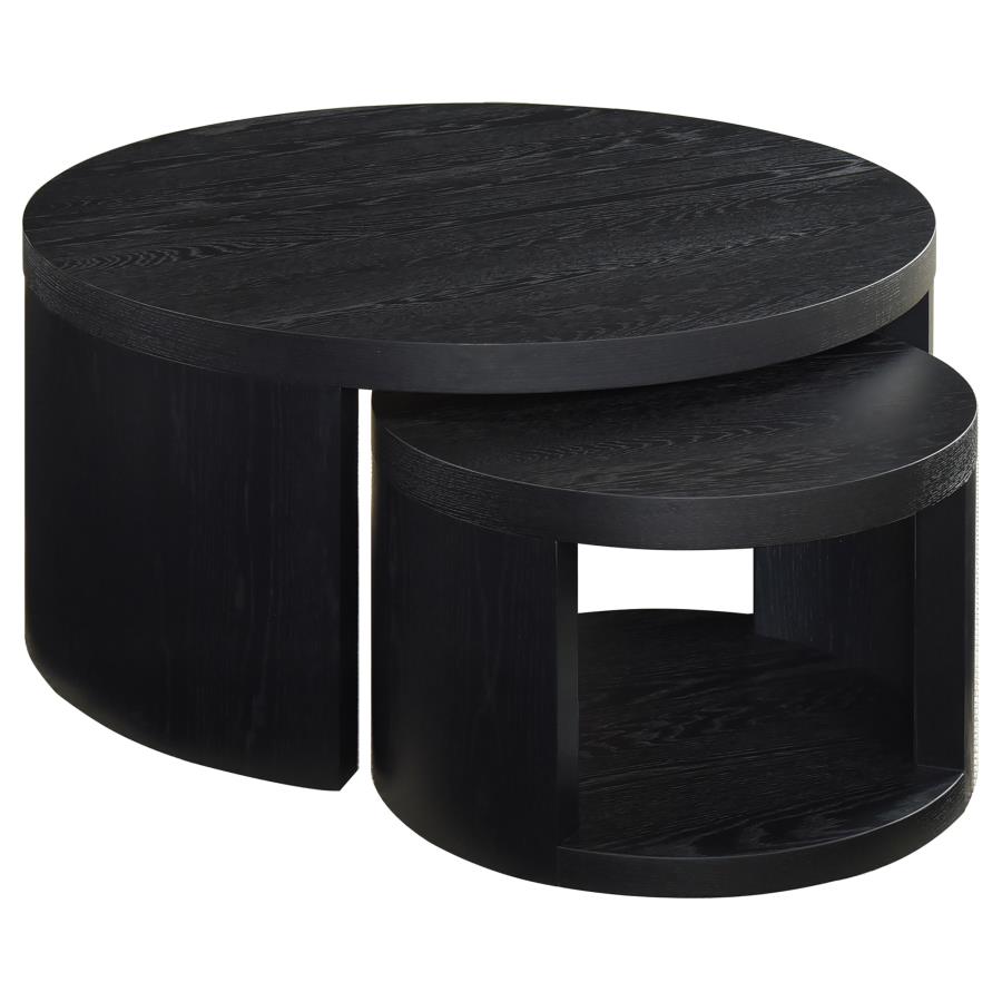 (image for) Sweeney 2-piece Round Wood Occasional Nesting Table Set Black