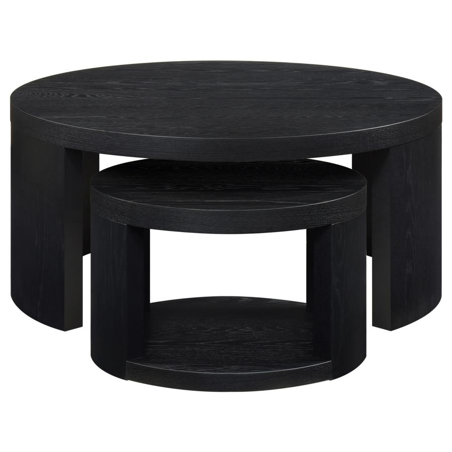 Sweeney 2-piece Round Wood Occasional Nesting Table Set Black