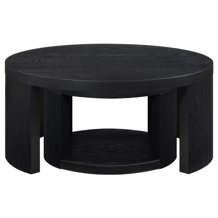 Sweeney 2-piece Round Wood Occasional Nesting Table Set Black