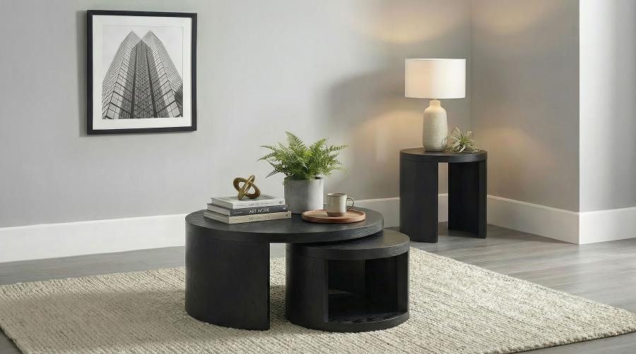 Modal Additional Images for Sweeney 2-piece Round Wood Occasional Nesting Table Set Black