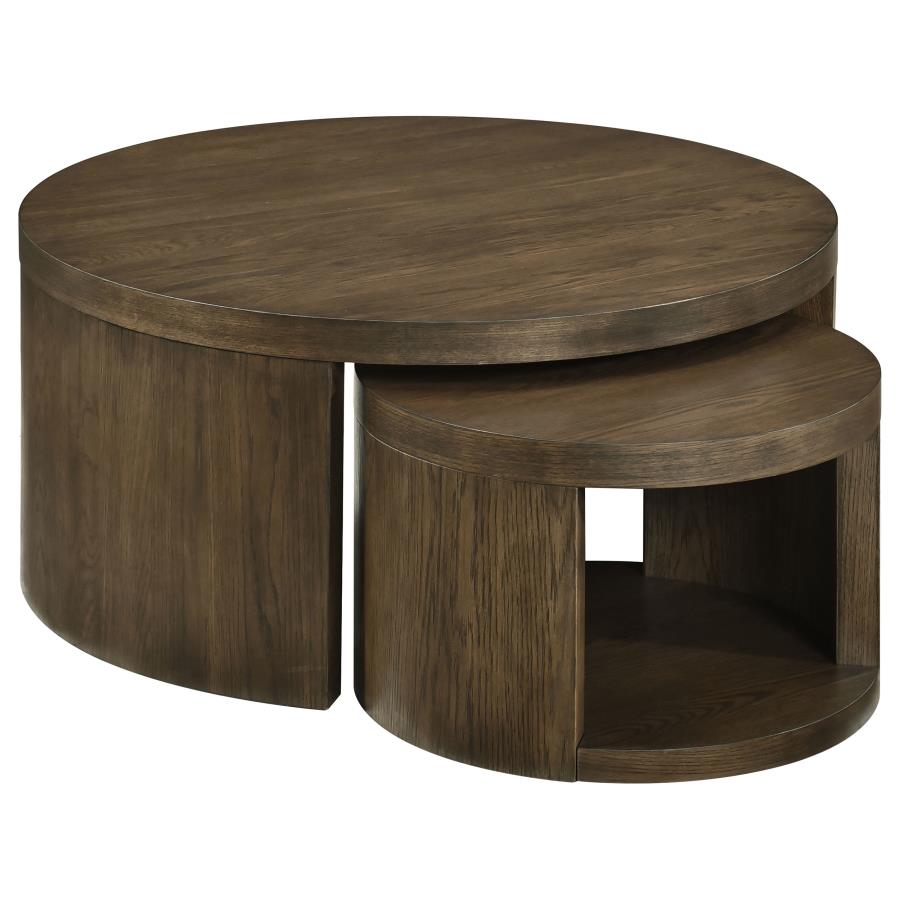 (image for) Sweeney 2-piece Round Wood Occasional Nesting Table Set Dark Walnut
