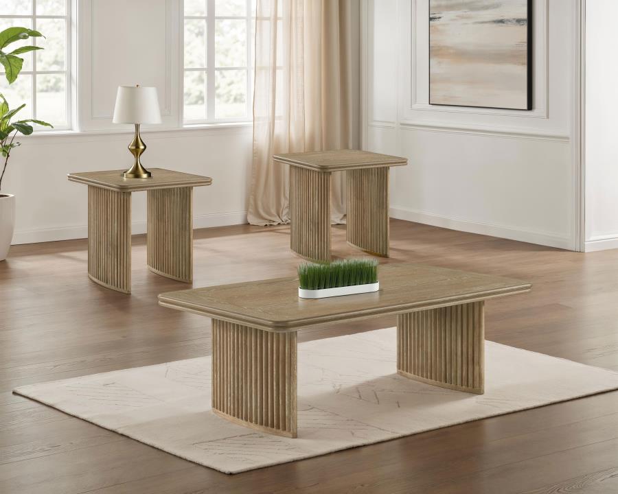 (image for) Adina 3-piece Wood Coffee Table Set Distressed Light Brown