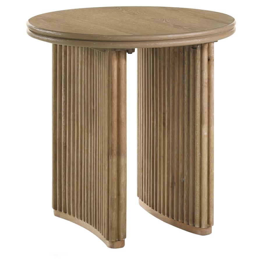 (image for) Adina Round Wood Side End Table Distressed Light Brown