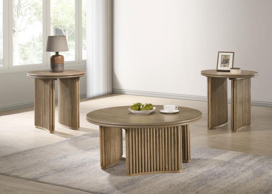 Modal Additional Images for Adina 36-inch Round Wood Coffee Table Distressed Light Brown