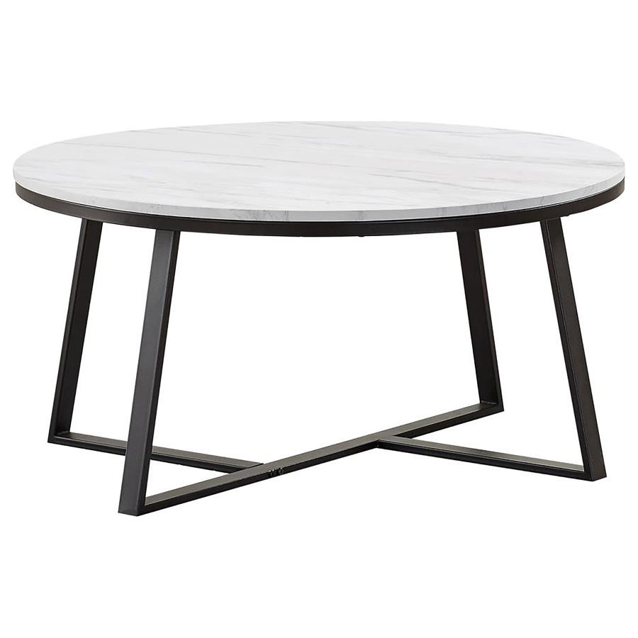Hugo Round Faux Marble Coffee Table White and Matte Black (image for) Hugo Round Faux Marble Coffee Table White and Matte Black