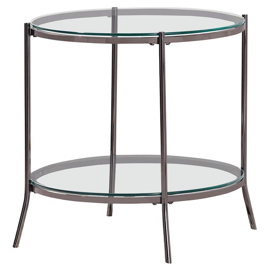 Laurie 1-shelf Glass Top Round Side End Table Black Nickel (image for) Laurie 1-shelf Glass Top Round Side End Table Black Nickel
