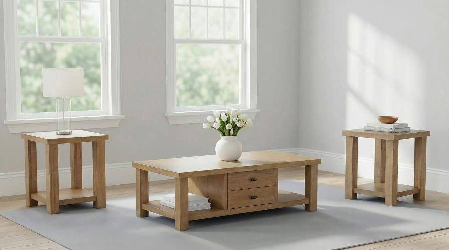 (image for) Beasley 3-Piece Wood Coffee Table Set Golden Oak