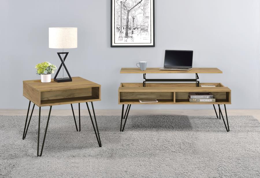 (image for) Fanning 2-piece Lift Top Coffee and End Table Set Golden Oak
