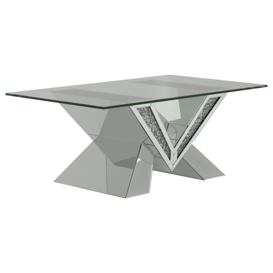Taffeta Glass Top Mirrored Acrylic Coffee Table Silver (image for) Taffeta Glass Top Mirrored Acrylic Coffee Table Silver