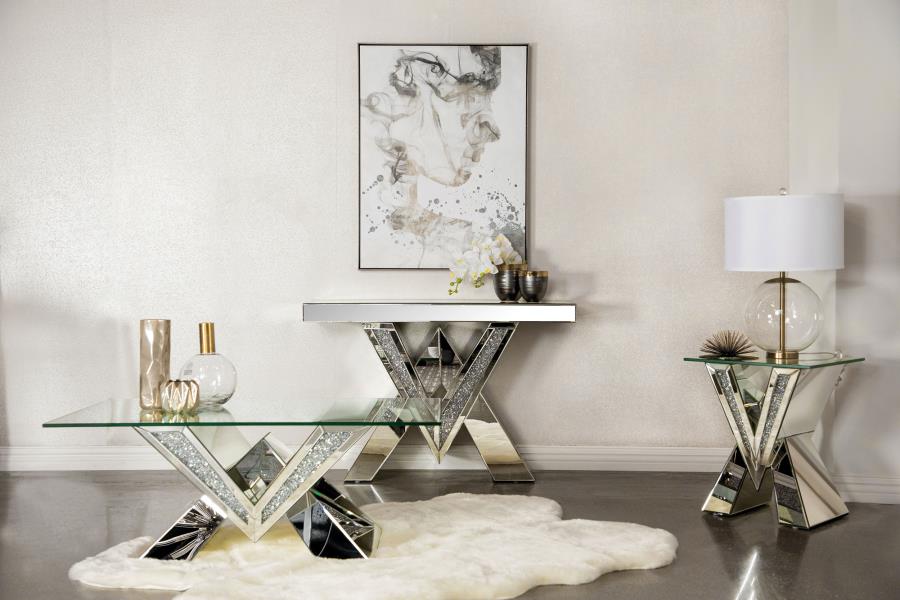 Modal Additional Images for Taffeta V-shaped Mirrored Entryway Console Table Silver