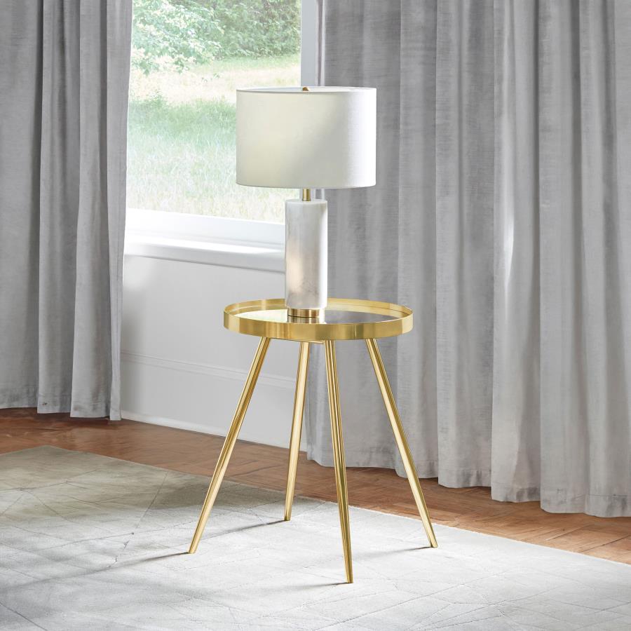 Kaelyn Round Mirror Top End Table Gold (image for) Kaelyn Round Mirror Top End Table Gold
