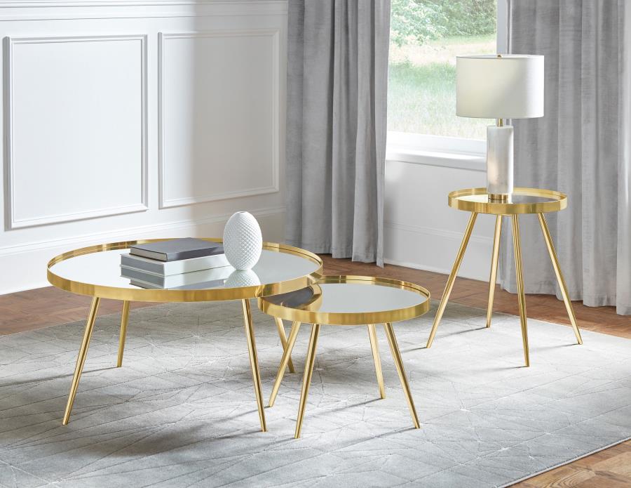 Modal Additional Images for Kaelyn 2-piece Round Mirror Top Nesting Coffee Table Gold