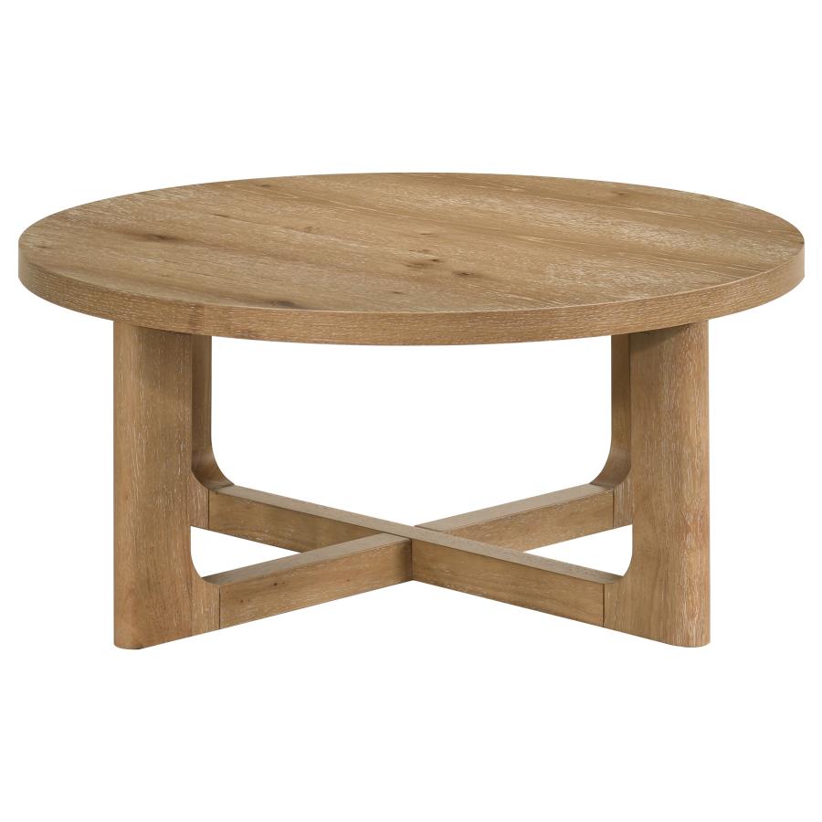 Kessler 2-piece Round Sculptural Wood Coffee Table Set Light Oak