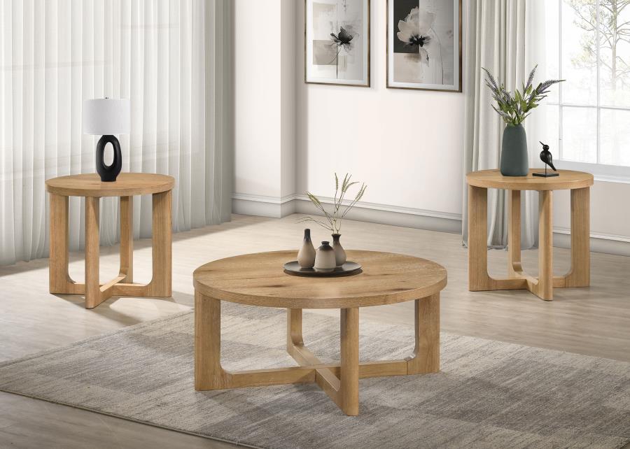 Modal Additional Images for Kessler Round Sculptural Wood Coffee Table Light Oak