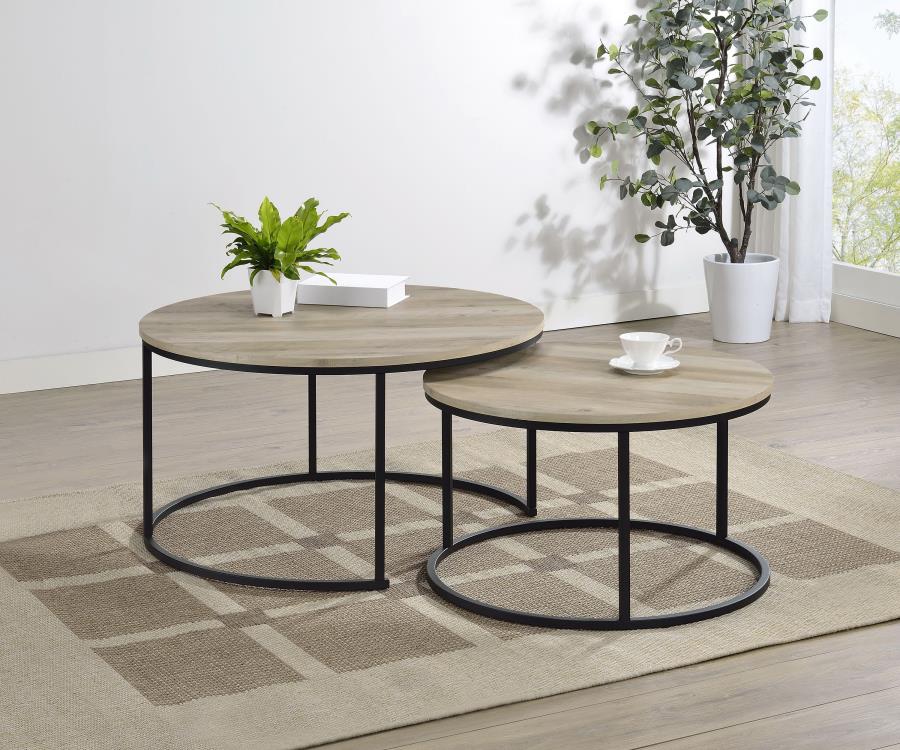 (image for) Lainey 2-piece Round Nesting Coffee Table Distressed Pine