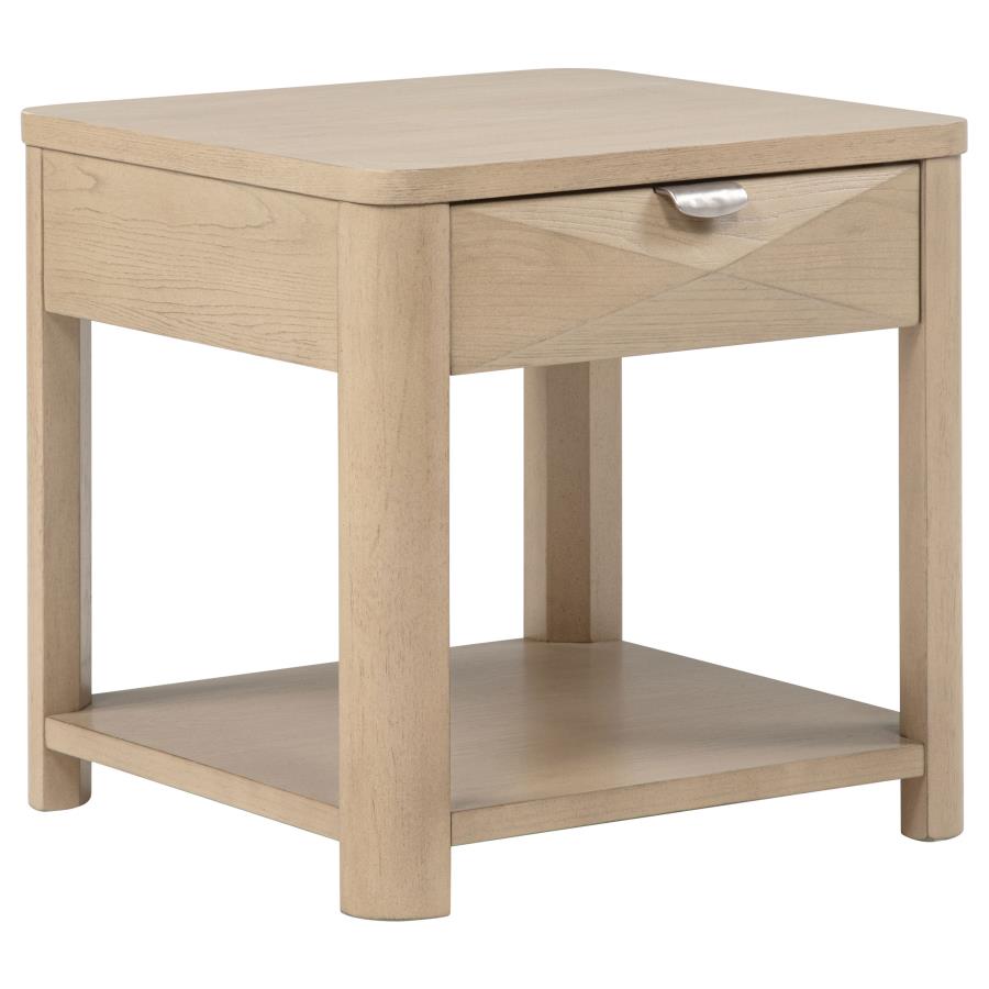 (image for) Marcelo Wood End Table with Drawer and Shelf Light Elm