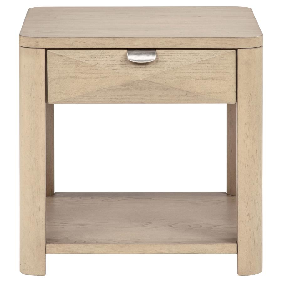 Marcelo Wood End Table with Drawer and Shelf Light Elm