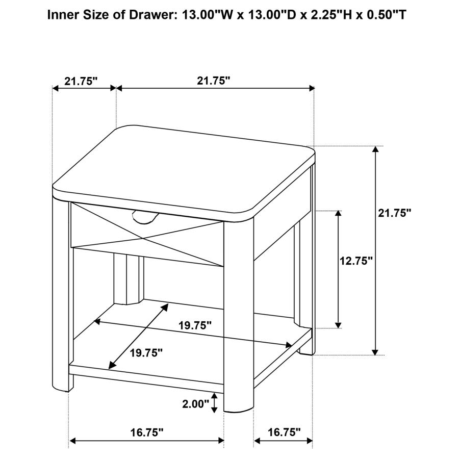 Marcelo Wood End Table with Drawer and Shelf Light Elm