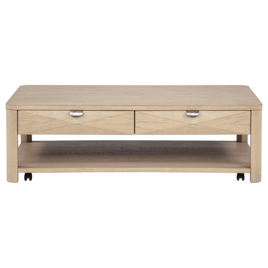 Marcelo Wood Coffee Table with 2 Drawers and Shelf Light Elm