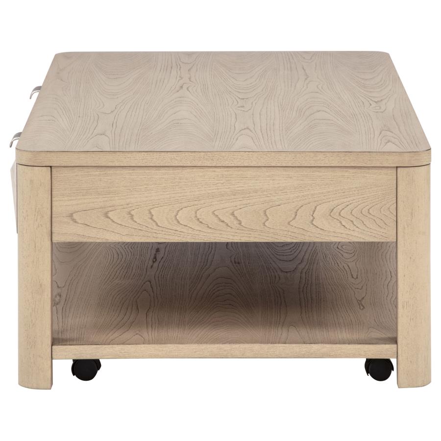 Marcelo Wood Coffee Table with 2 Drawers and Shelf Light Elm