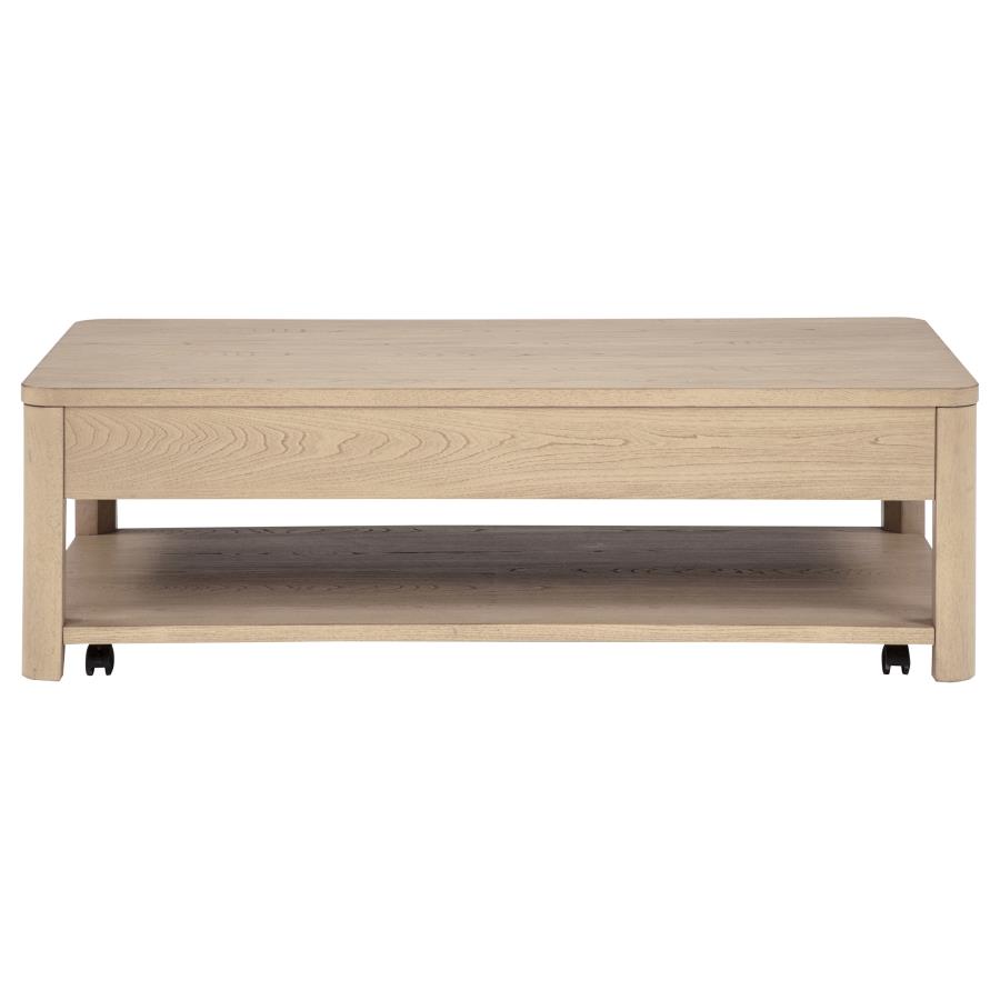 Marcelo Wood Coffee Table with 2 Drawers and Shelf Light Elm