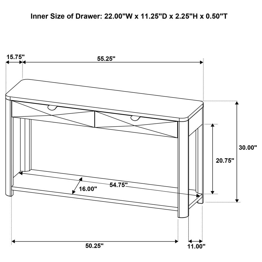 Marcelo Sofa Console Table with 2 Drawers and Shelf Light Elm