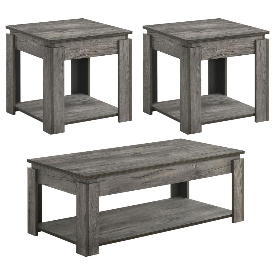 Donal 3-piece Rectangular Coffee Table Set Weathered Grey (image for) Donal 3-piece Rectangular Coffee Table Set Weathered Grey