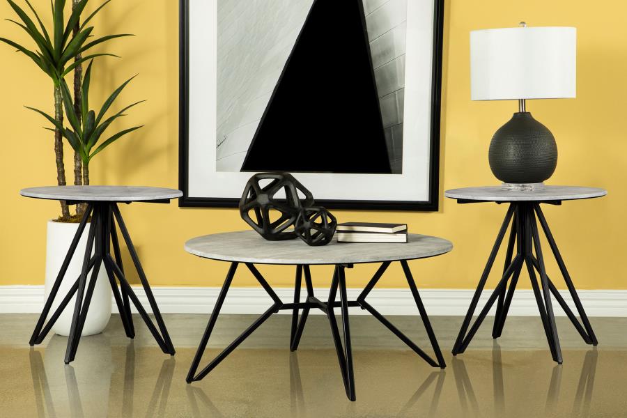 (image for) Hadi 3-piece Round SmartTop Coffee and End Table Set Cement