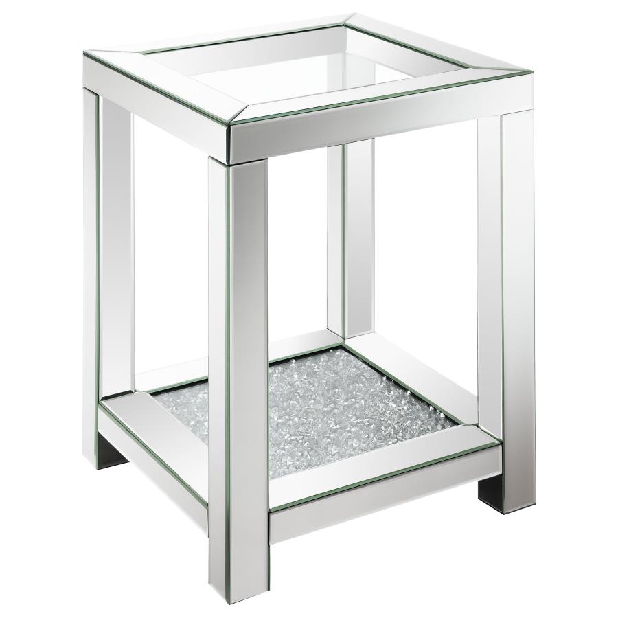 Valentina 1-shelf Square Glass Top Side End Table Silver (image for) Valentina 1-shelf Square Glass Top Side End Table Silver