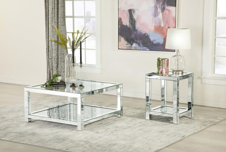 Modal Additional Images for Valentina 1-shelf Square Glass Top Side End Table Silver