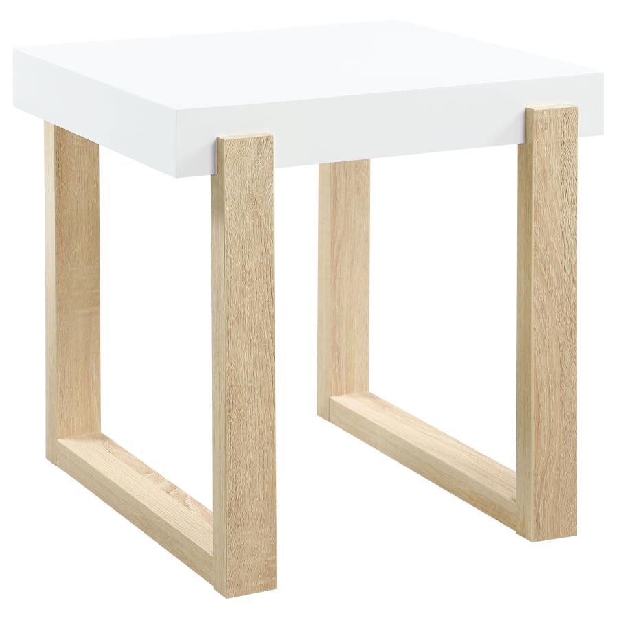 Pala Rectangular End Table White High Gloss and Natural (image for) Pala Rectangular End Table White High Gloss and Natural