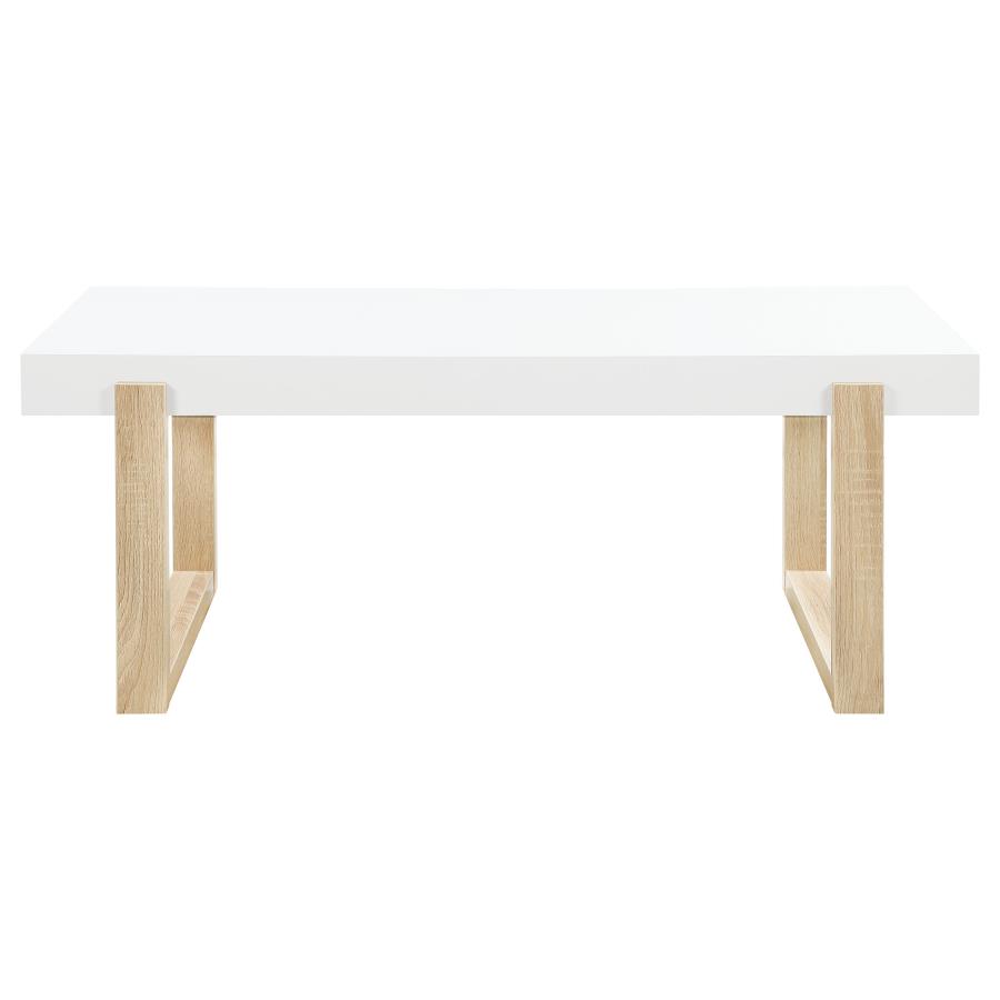 Pala Rectangular Coffee Table White High Gloss and Natural